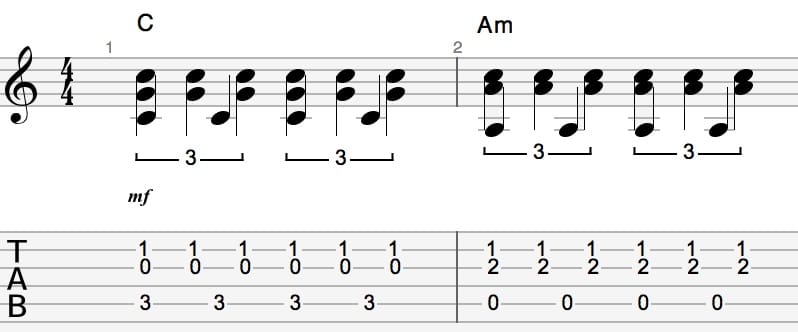 C Am tab with doublestops