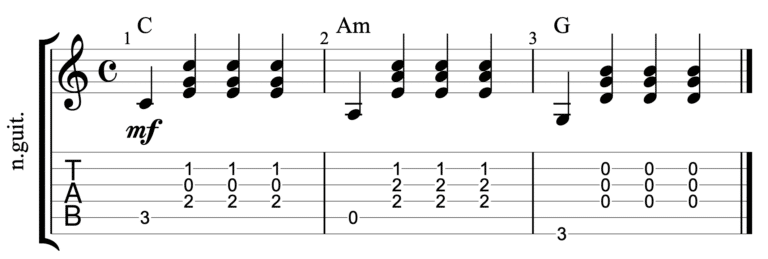 three finger pluck - fingerstyle approach to playing chords - C Am G