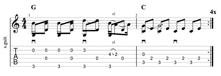 Slide open chords on guitar | walk on the wild side | example 3