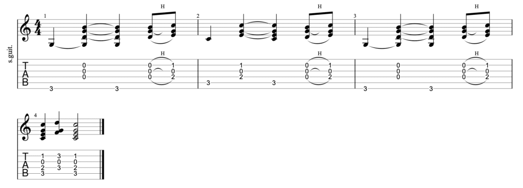 Guitar fingerpicking chords - example 5 - C/G picking